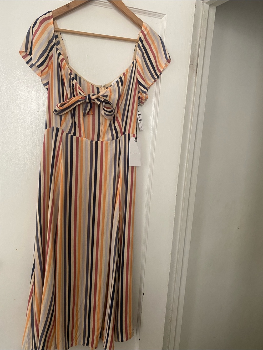 Leith Multicolor Striped Maxi Dress in Navy, Mustard, Peach, Cream